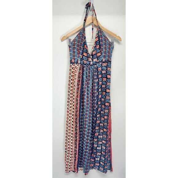 RAGA Maxi Printed Dress Womens Size Small Blue Red Sleeveless V Neck - Picture 1 of 7